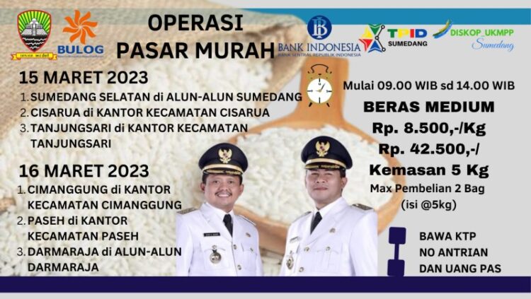 Simak, Jadwal dan Tempat Operasi Pasar Beras Medium di Sumedang